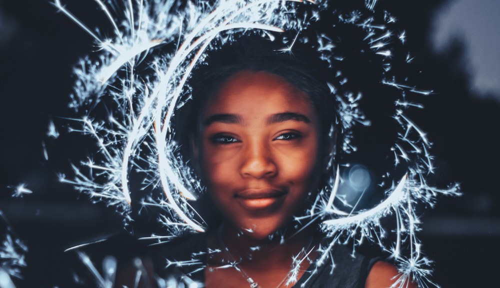 Girl with Sparklers Around Face